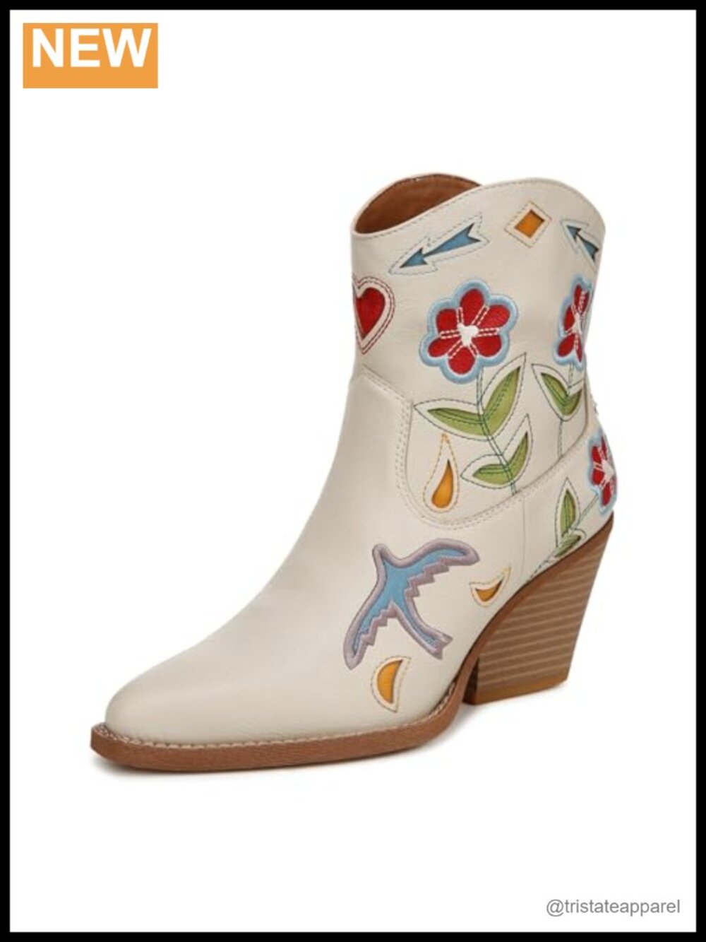 Western Cowboy Ankle Bootie with Embroidered Detailing, Stacked Heel